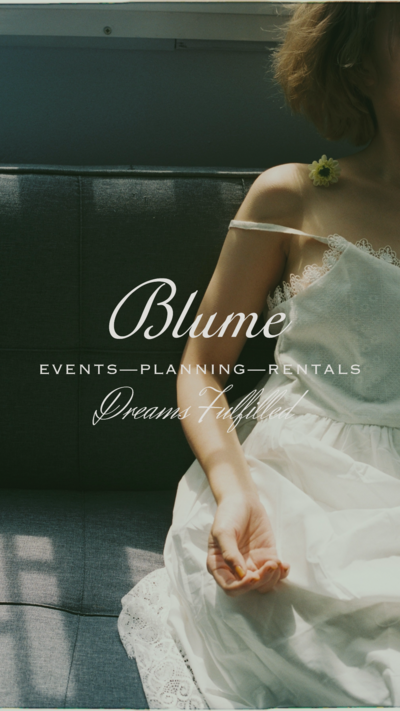 woman sitting with blume events logo overlay
