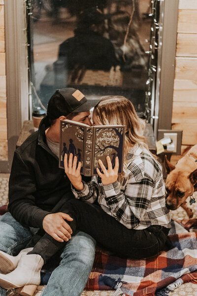 A couple in a woodsy lifestyle session, captured in Krop Kreative's  multiple exposure style—Lake Geneva lifestyle photography.