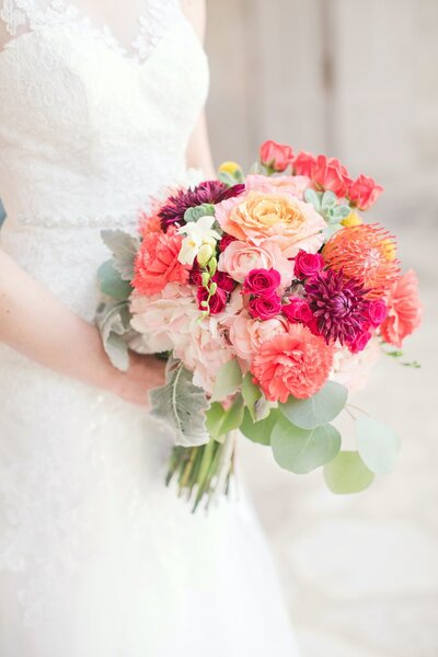 Bright pink wedding bouquet