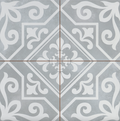 Gray tile with mosaic pattern