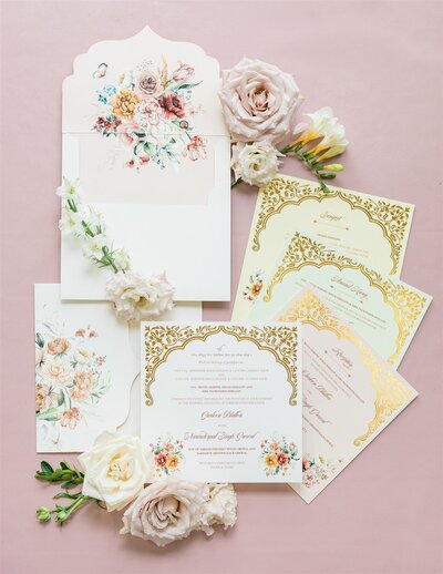 Gold Foil Floral Sikh wedding invitation suite G Designers 8