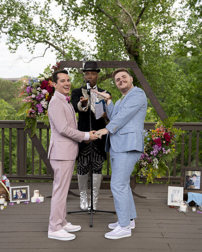 Gay couple having fun doing their wedding ceremony in Lakeland Florida
