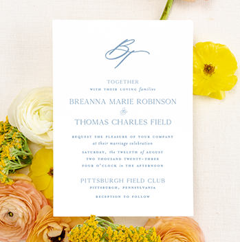 Modern Typography  Dusty Blue Wedding Invitation