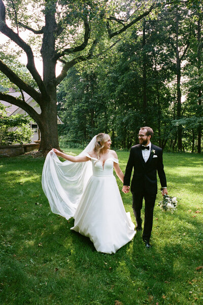 Bride and groom walking 