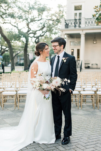 Bride & Groom with maroon coloring, New Orleans