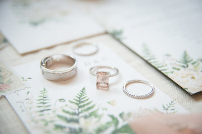 wedding rings on wedding stationary