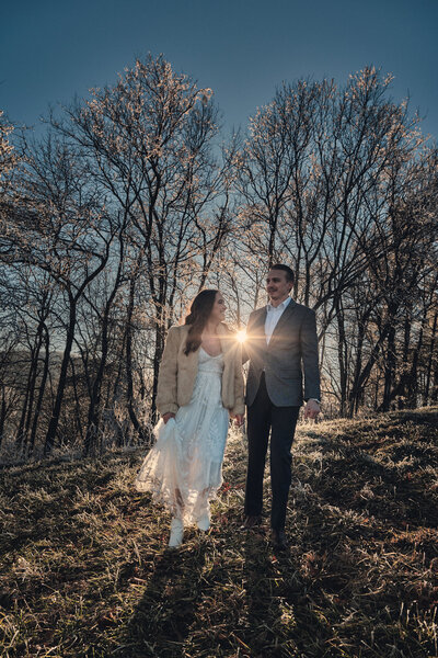 Sun shines between newly married couple