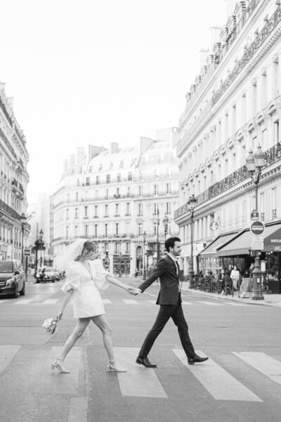 Bride and groom walking through the streets of paris, paris photographer, Renee Lemaire photography