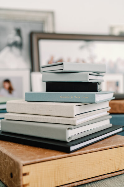 Stack of wedding and family albums