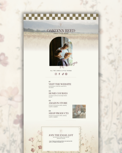 Image of a Free Showit Template for Simple Living Brands to replace your Link in Bio page