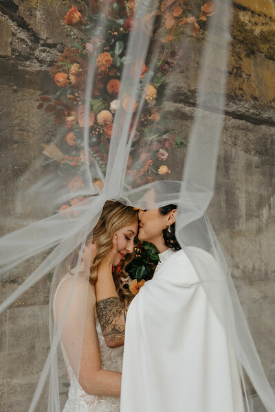 Brides Kissing Under a Veil - Megan & Amber | Hood River Wedding  - LGBTQ Wedding
