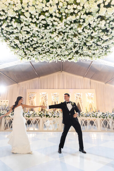 Tented Wedding Checkered Dance floor Floral Installation Jackson Southard Events