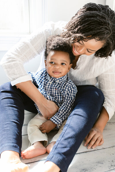 Atlanta Family Photographer - mom and son in home photoshoot