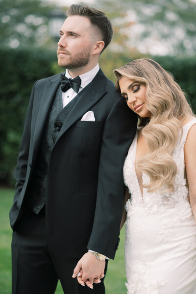 Bride and groom embrace at the Crossed Keys Estate captured by NJ Wedding Photographers | Michelle Behre Photography