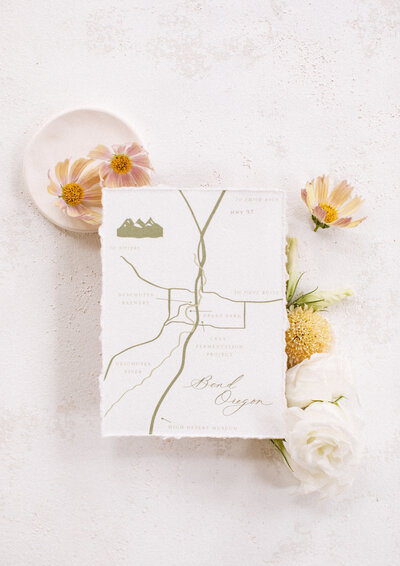 Hand calligraphy Bend, Oregon  Map for Wedding Invitation