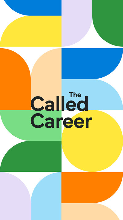 The Called Career black logo on top of a background of alternating colorful abstract shapes