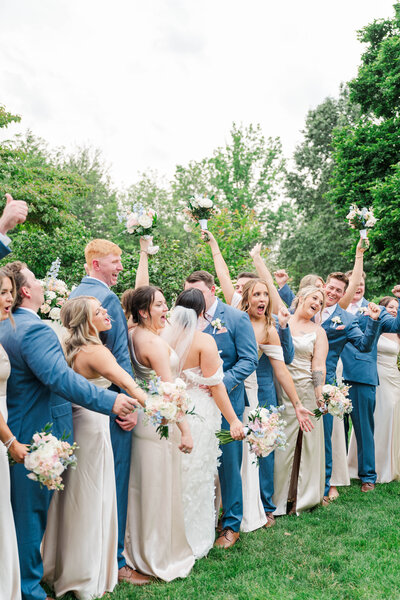 Wedding guests dance at a reception at The Presley House Riverview