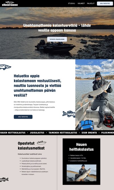 Söderfishing nettisivujen etusivu