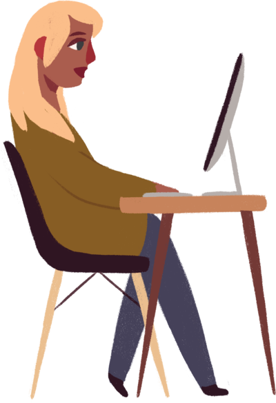 illustrated woman nurse working on desktop computer