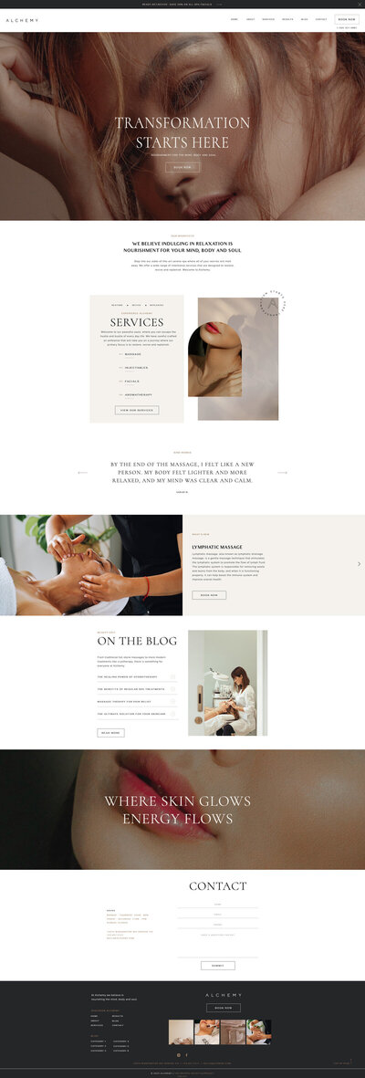 showit website template design homepage for spa with woman