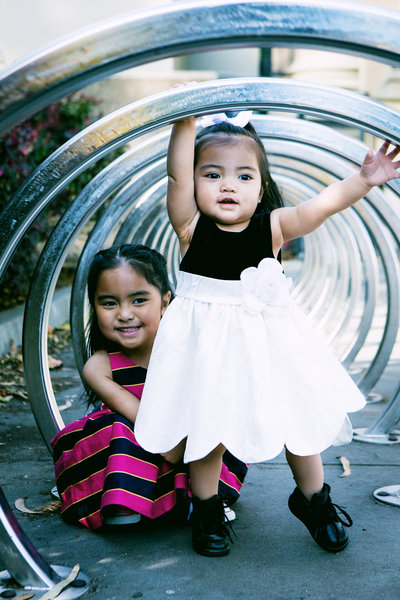 Portrait of two children playing in the park