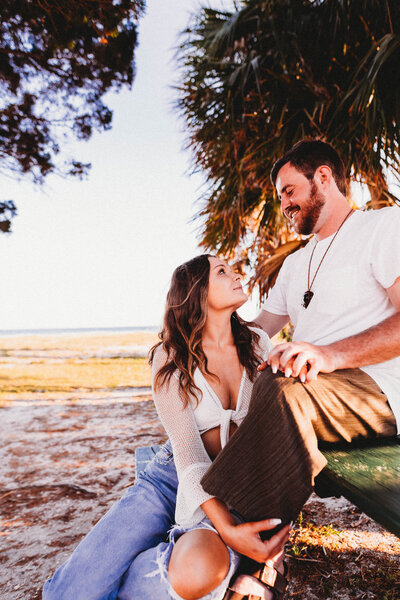 palm tree picnic bench couples photography