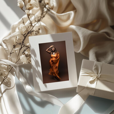 Maternty Photos on display in a custom wood folio box