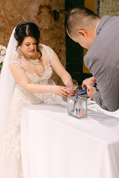 Bride and groom in reception space