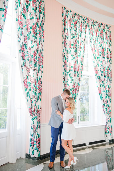 Bride and groom walk up memorial steps at their DC wedding