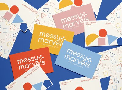 Bold and colorful branding on business cards