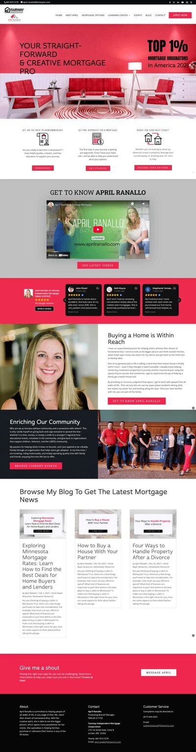 Full website preview for April Ranallo, custom website design by Rachelle Deem showcasing real estate brokers