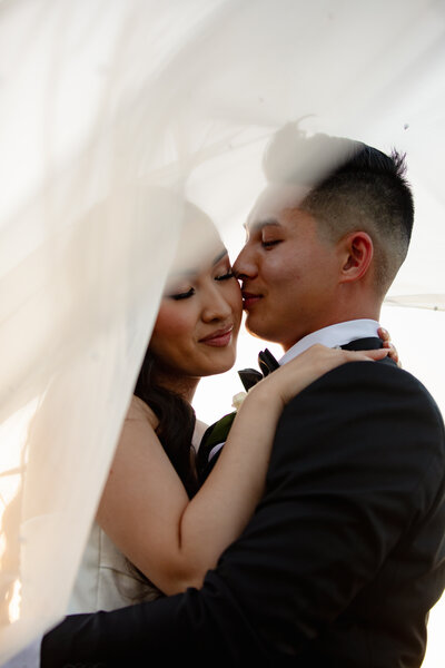 Bride and groom on their wedding day in California