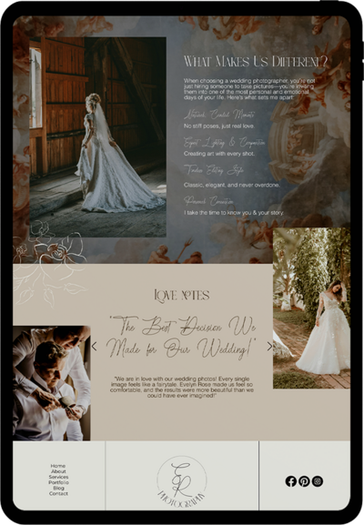 High-impact design created for an editorial wedding photographer focused on visual storytelling
