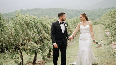 Couple Holds hands in Charlottesville Vineyard