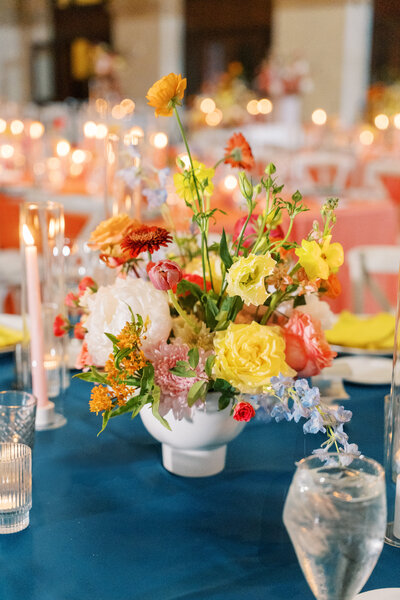bright colorful floral centerpiece, studio fleurette, the depot minneapolis mn wedding