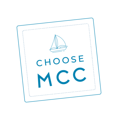 Branding graphic for MCC in blue