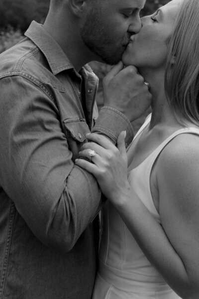 black and white photo of couple at winery
