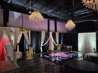 Wedding with Backdrop LED Dance Floor Flower Wall Event Rentals in Metro Detroit