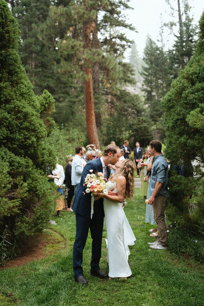 Bride and groom during wedding golden hour portrait session at Payette Lake, McCall, Idaho wedding - photographed by The Storytellers