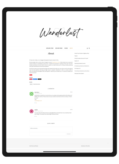 Wonderlust WordPress theme for travel blogs.