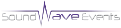 Sound Wave Events logo with stylized text and a purple waveform integrated into the design. Representing their vendor profile for the Crush Collective wedding show.