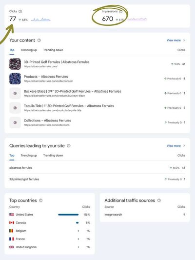 google search console dashboard screenshot of seo starter kit results
