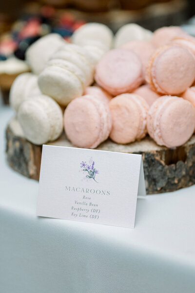 Wedding dessert table food label cards for a purple and green Montana summer wedding.