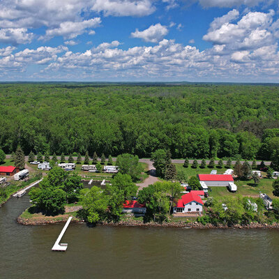 An aerial view of Doc's Harbor on the north shore of Lake Mille Lacs.