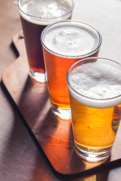 Flight of beers on a tray