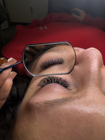 Close-up of lash extensions applied at Jazzy's Glam Bar in Tampa, F
