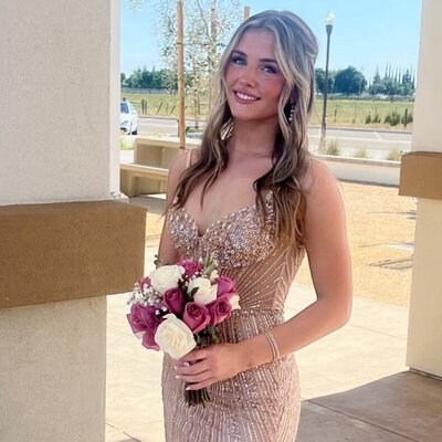 Scala sequin gown in Clovis, elegant long formal dress for prom or pageant.