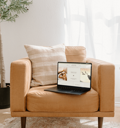 Custom branding and website design for north shore wellness center on a laptop on orange chair