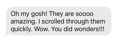 Text message image from a client who loved their experience, gallery, and wedding day.