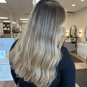 Blonde dimensional hair after appointment at NOVA Strands Oregon